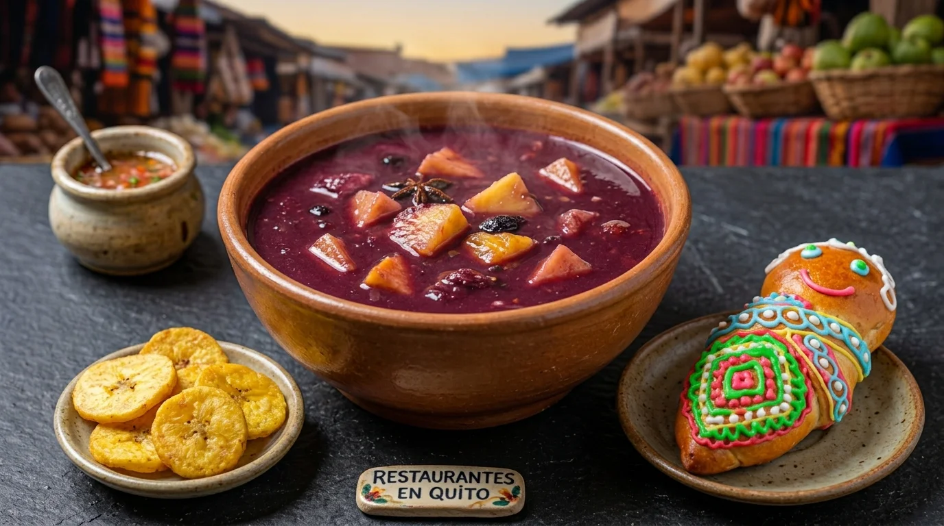 Colada morada con patacones y guagua de pan, tradición destacada en restaurantes en Quito