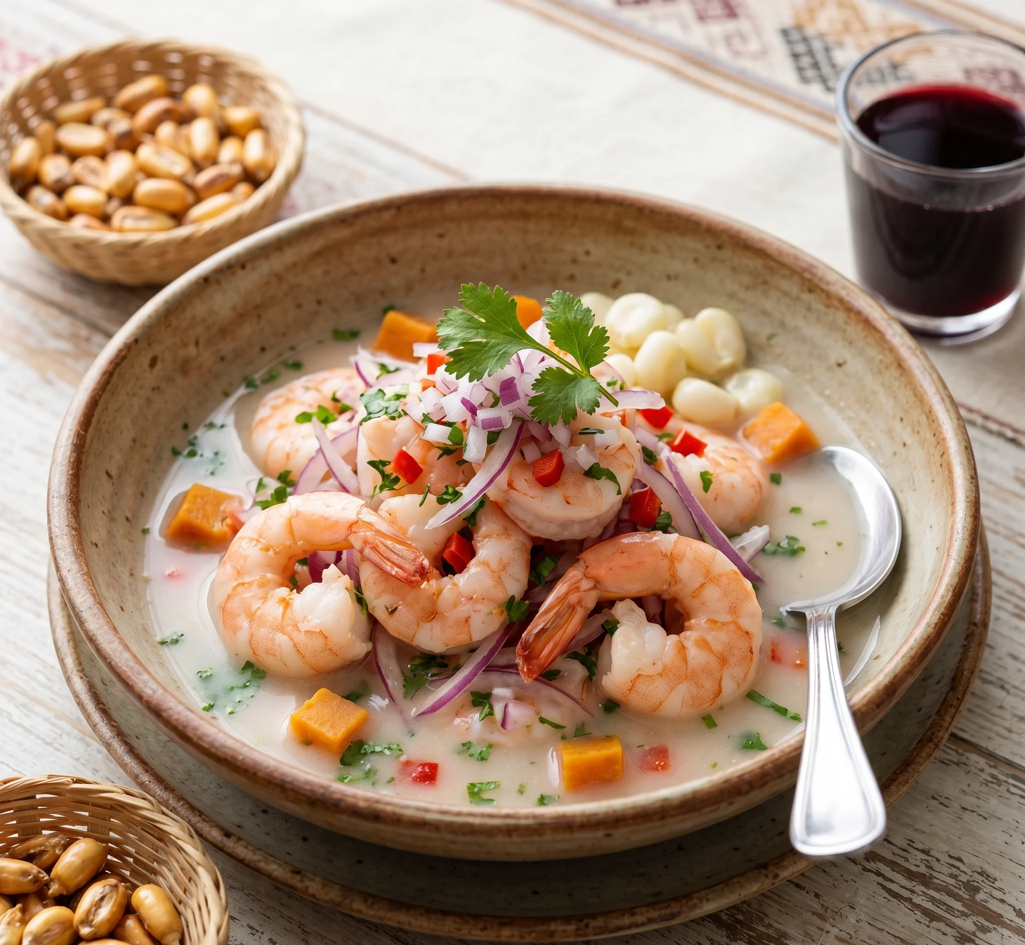 Ceviche de camarón con leche de tigre andina